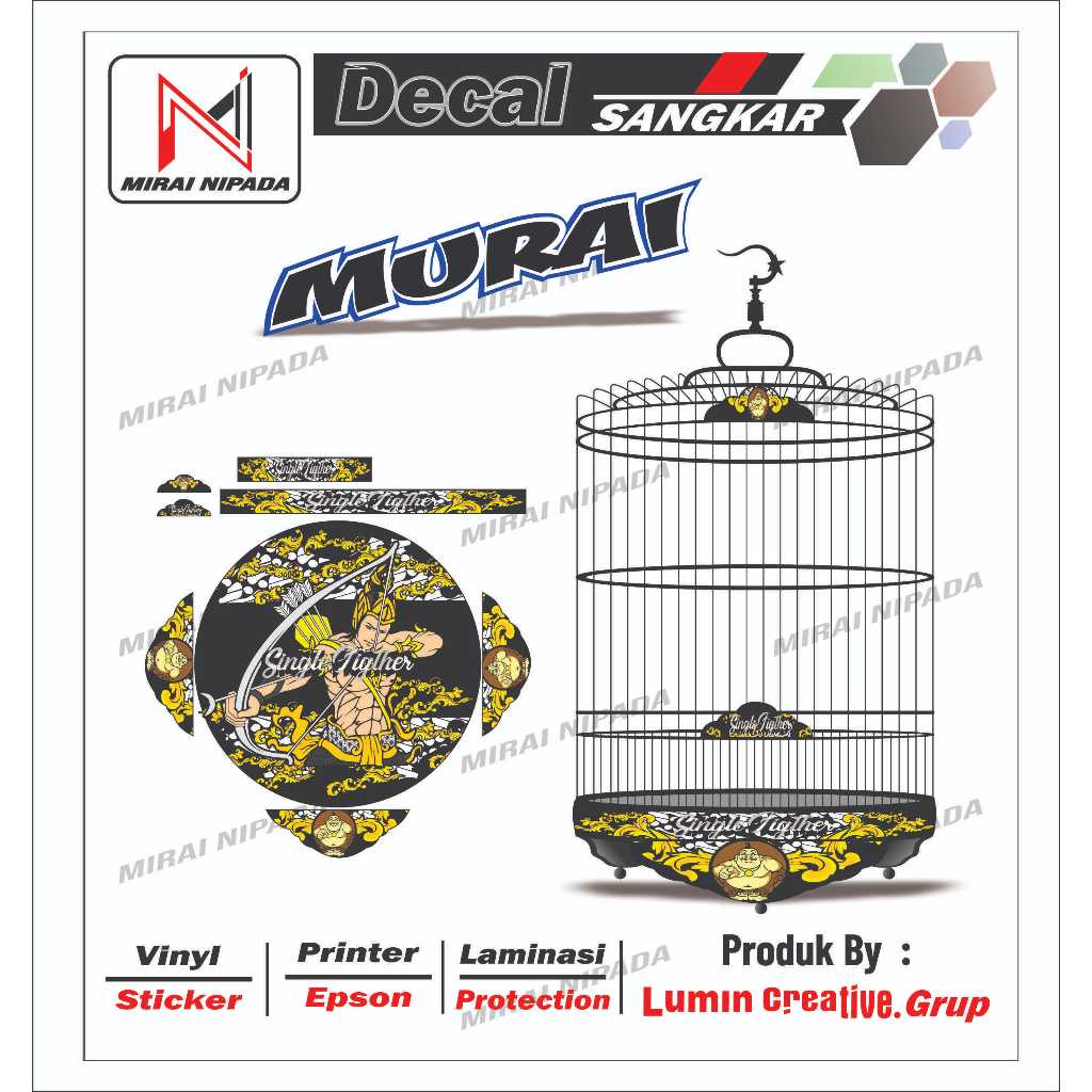 Stiker Sangkar Murai Variasi WAYANG ARJUNA Decal Tebok Kandang Burung Bulat / Sticker Sangkar Murai