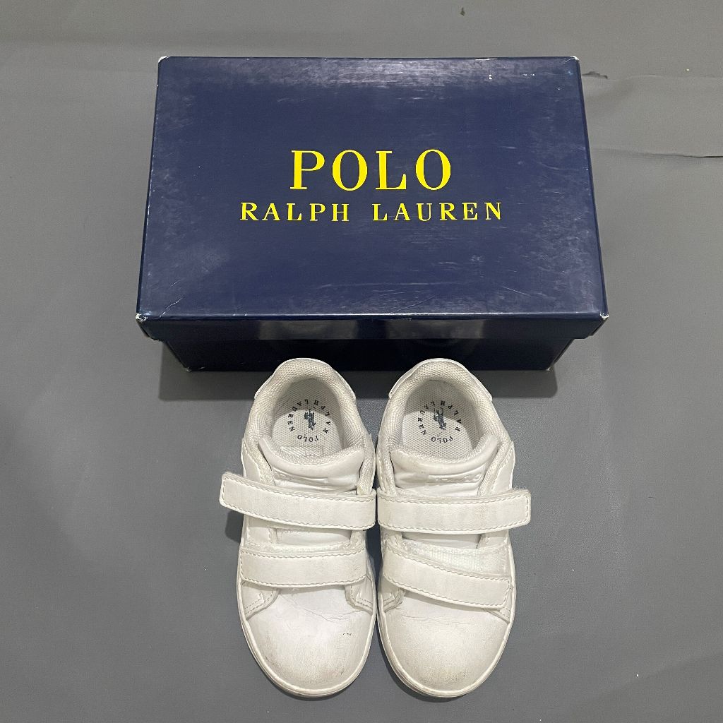 ANAK K457 (POLO RALPH LAUREN ORI, PRELOVED) Sepatu Sneakers Strap Velcro Prepet Trainer Faux Leather