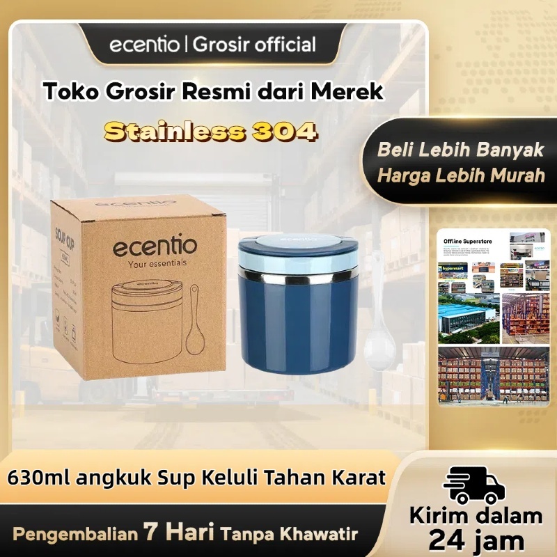 Ecentio termos makanan Bekal Sup Stainless 600ml/630ml/400ml tahan panas Cangkir sup bubur mug termo