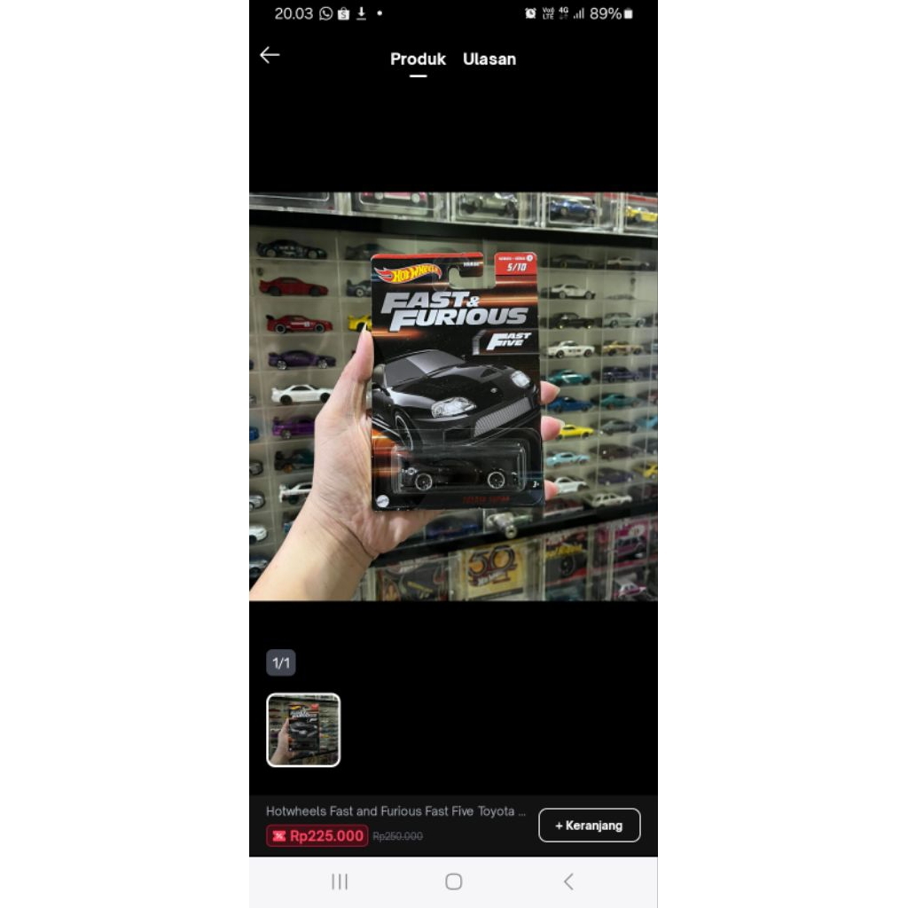 HOTWHEELS FAST&FURIOUS SUPRA HITAM