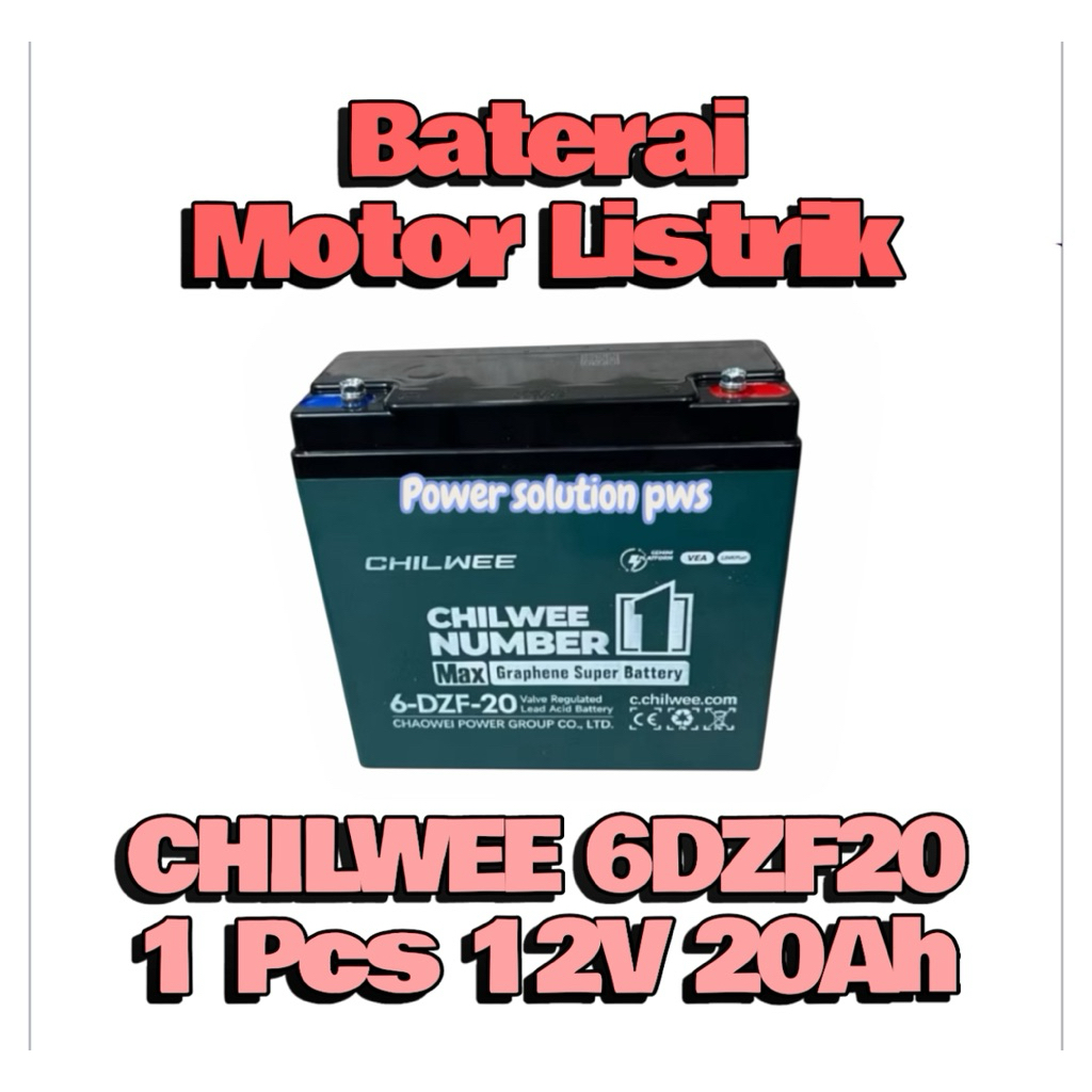 Promo Baterai Motor Listrik Chilwee Model 6-DZF-20 12V 20Ah 1Unit Batre Sepeda Listrik Selis dll Aki