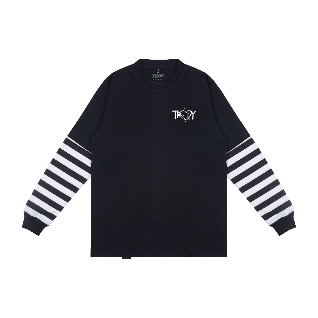 Troy Company Double Sleeve Longsleeve Black Stripe Bubblove - Kaos Lengan Panjang Kaos Hitam Stripe DSD 3338