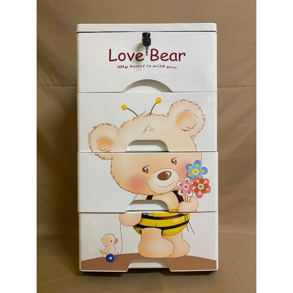 LACI KARAKTER 4 SUSUN DENGAN KUNCI / LEMARI PLASTIK SUSUN BEAR/ ASFAH MAKASSAR