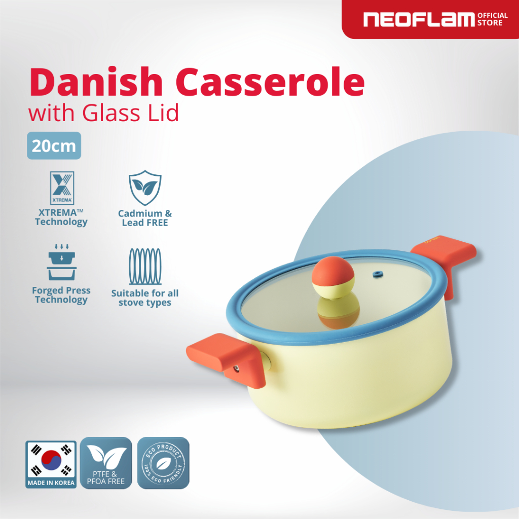 NEOFLAM DANISH Forged Casserole 20 CM With Glass Lid  - Panci sebaguna dengan Tutup Kaca  Anti Lengk