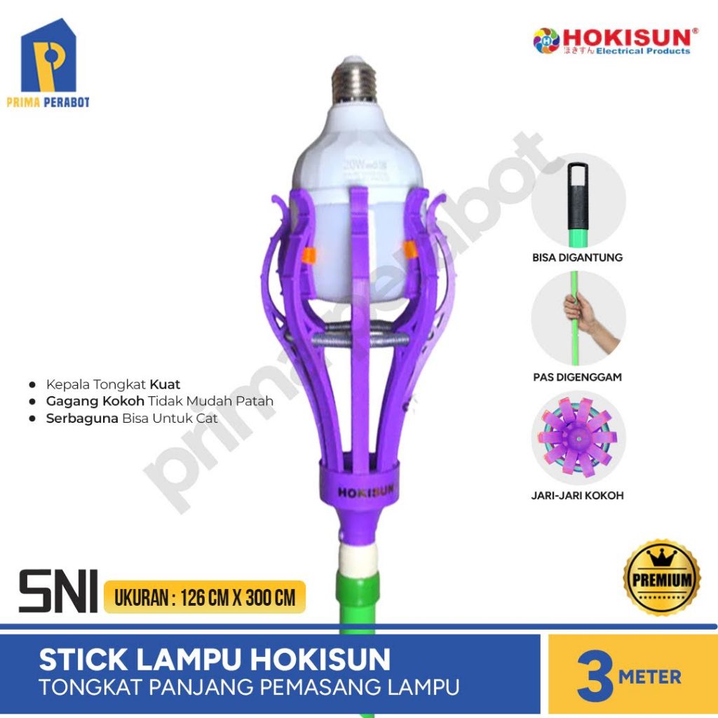 Stik Lampu 3 meter Tongkat Pemasang Lampu Hokisun Tinggi