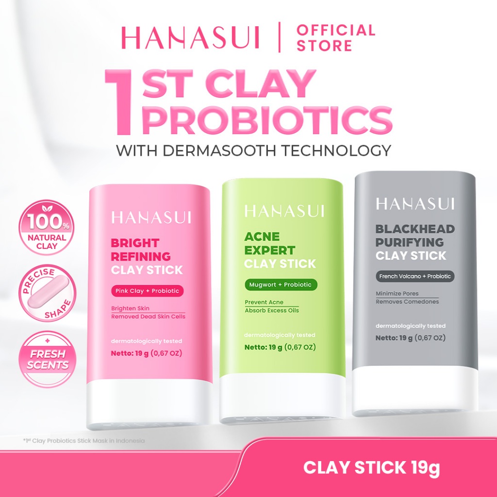 Hanasui Clay Stick Mask - Masker Wajah Mencerahkan Mengangkat Komedo Menyamarkan Pori & Menenangkan 