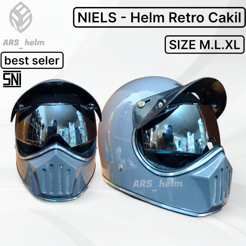 NIELS HELM CAKIL RETRO FULL FACE SNI FREE KACA | HELM CAKIL PLUS KACA