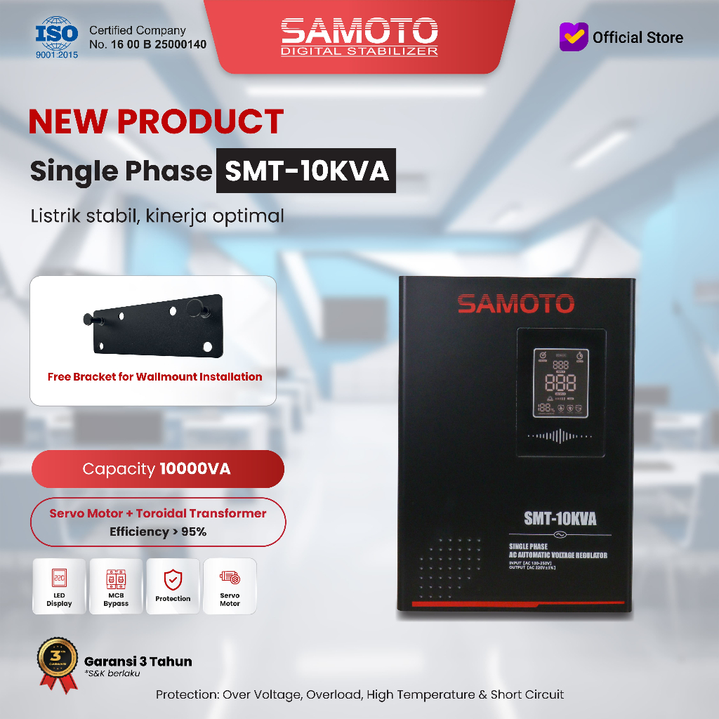 SAMOTO Stabilizer 10000VA Stavolt Single Phase Stavolt SMT10000VA Stabiliser AC Automatic Regulator