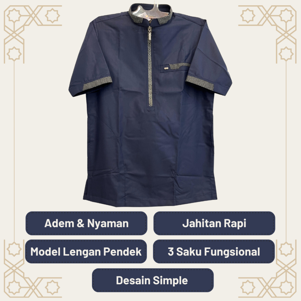ThaifStore - Baju Koko ALRAZ Kamal – Baju Muslim Pria, Lengan Pendek, Katun Premium