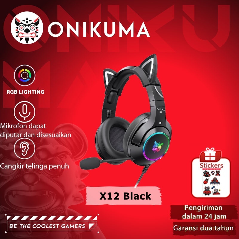 ONIKUMA K9 Black Cat Ear Headphone Gaming Headset With Mic Noise Reduction RGB Light For Laptop