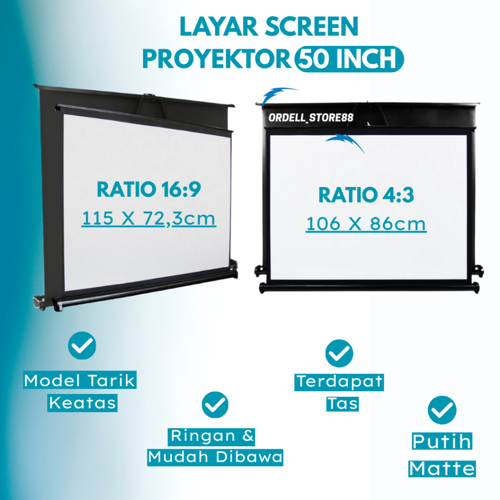 Table Projector Screen Portable Folding-Layar Proyektor Lipat 50 Inch