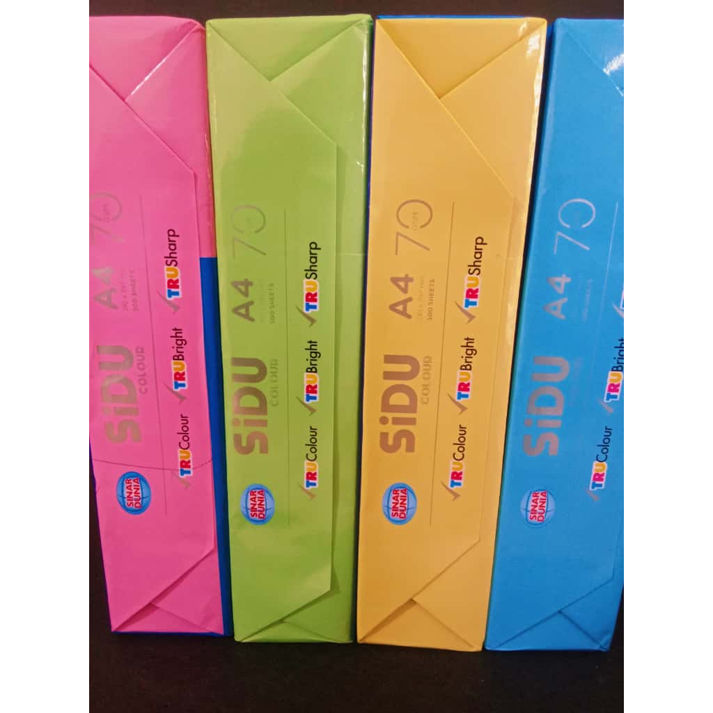 (1LEMBAR) HVS A4 WARNA PINK HIJAU KUNING BIRU MERK SIDU