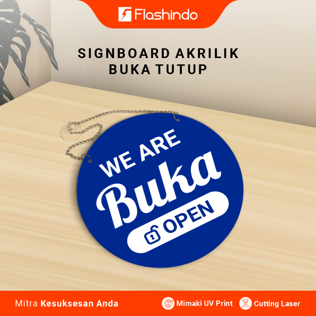 Signboard Acrylic / Akrilik BUKA TUTUP OPEN CLOSED || Plang Gantung Bulat 2 Sisi Informasi Toko