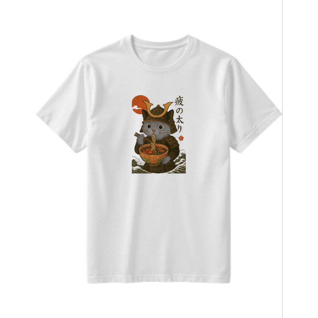 Greendome-T-Shirt-RamenCatSamurai-Ukiyo-e-White-M