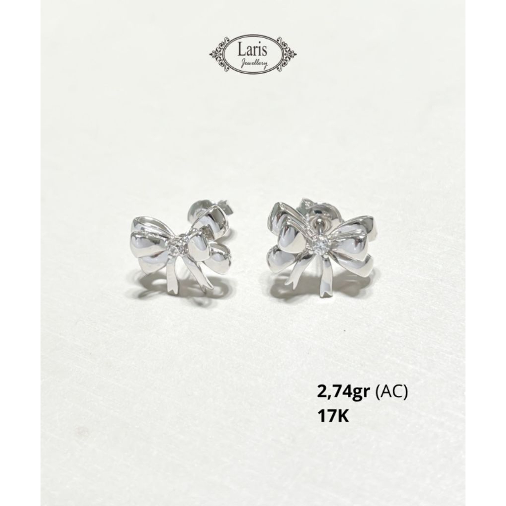 Laris Jewellery anting tusuk putih pita 17k