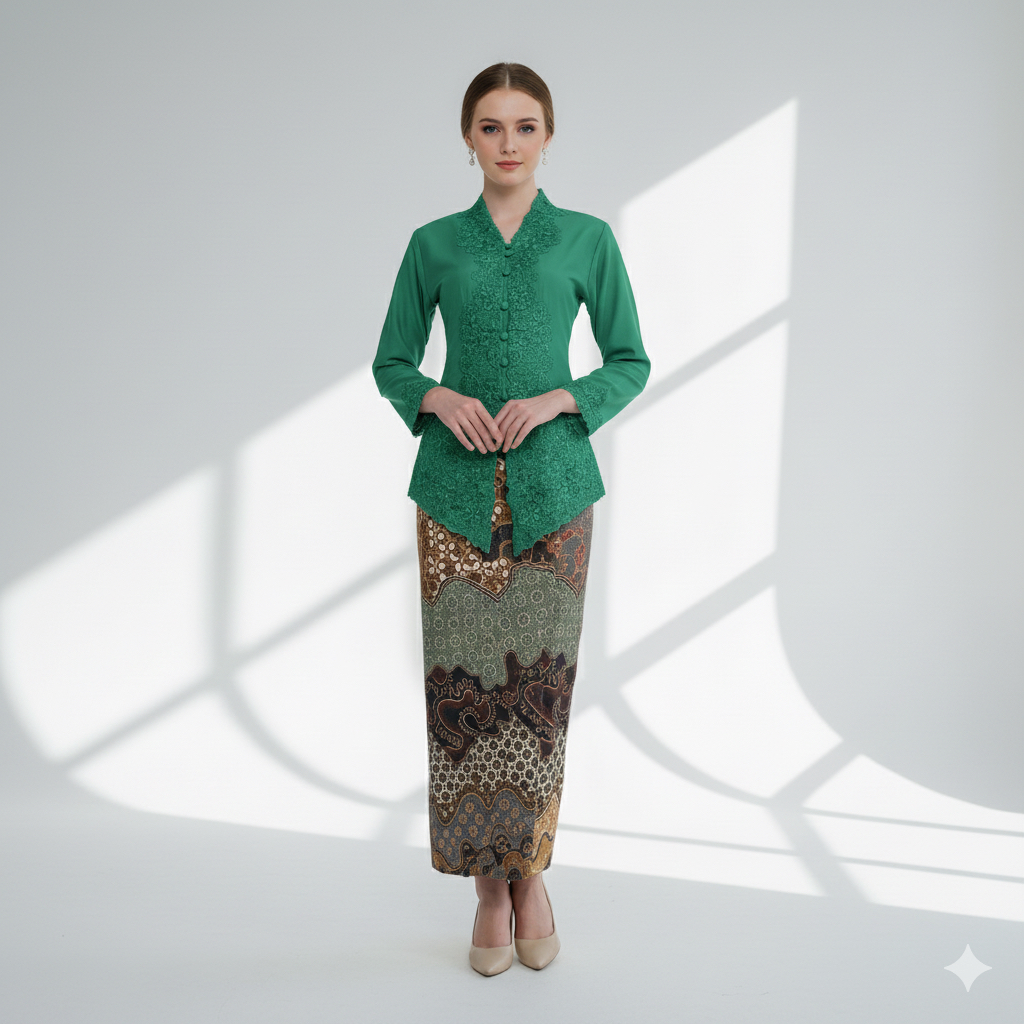 Kebaya Bordir Hijau Botol 668