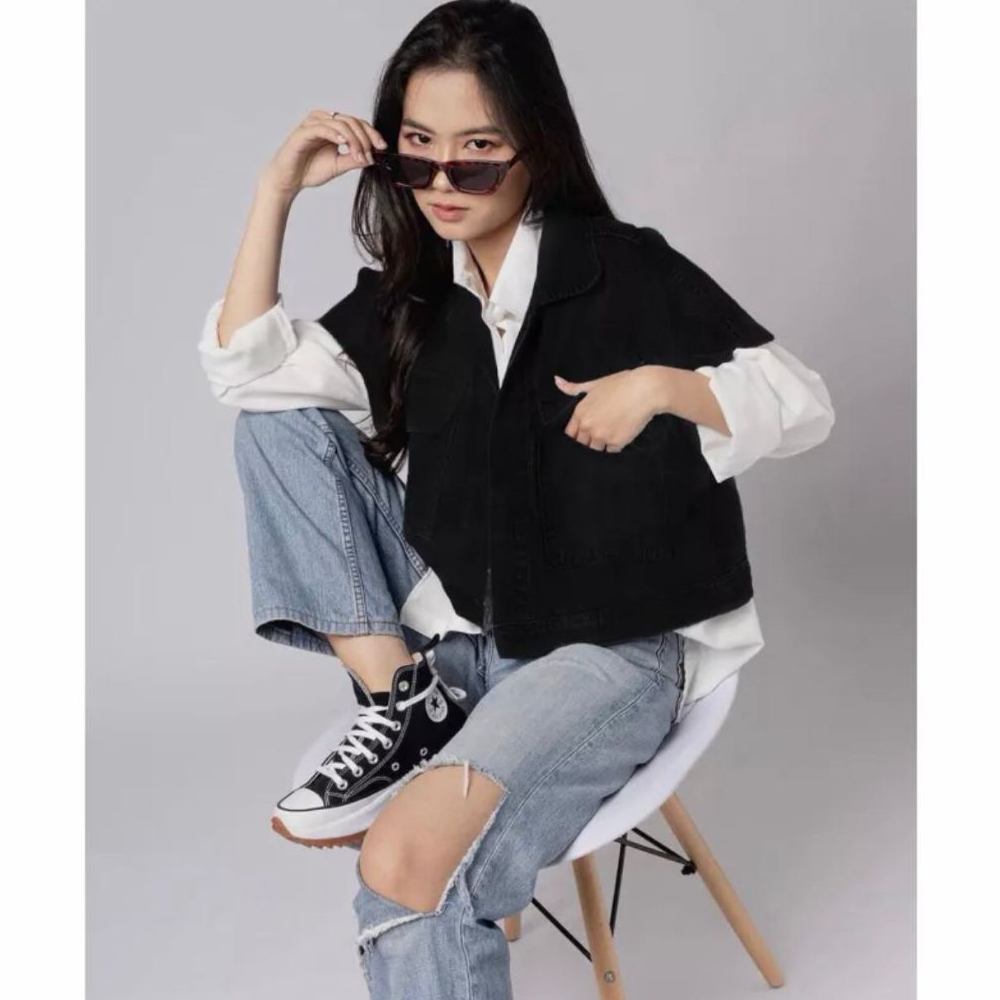 HOT PRODUCT JACKET JEANS WANITA / JACKET ROMPI JEANS DENIM OVERSIZE Cassandra Oversize Denim Jacket