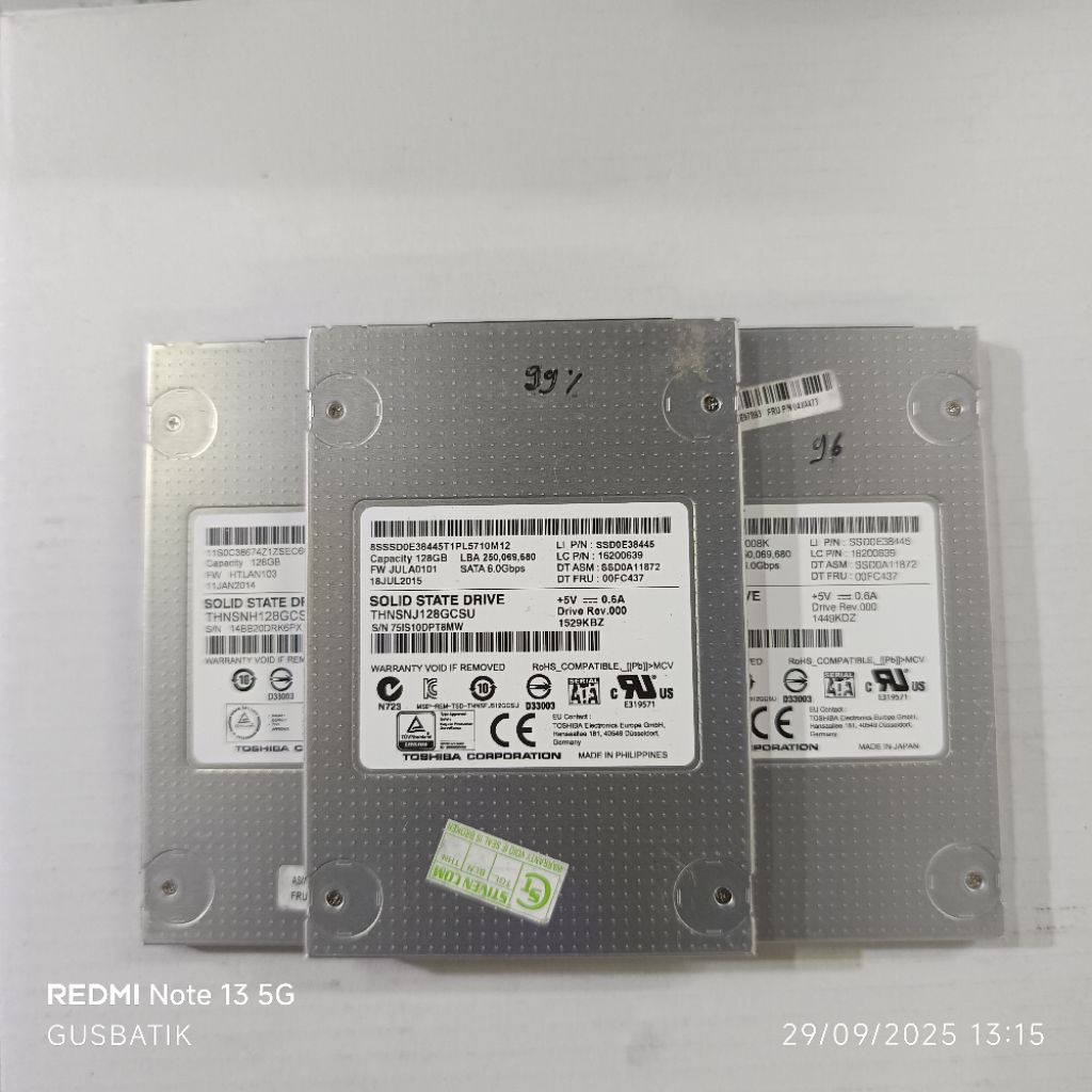 Ssd sata 128gb Toshiba Samsung 2.5 inch bekas second original