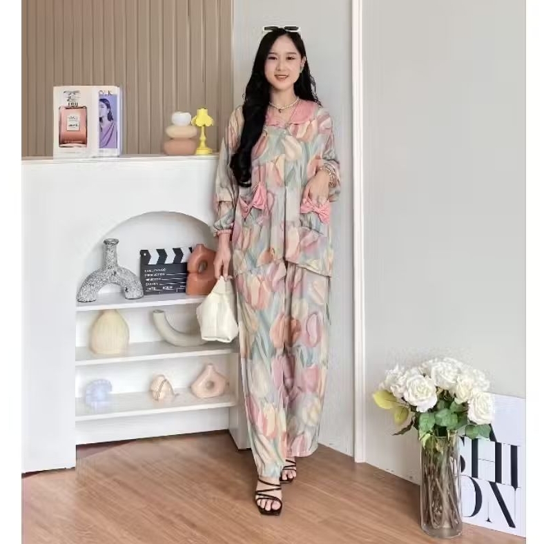 Melia One Set Setelan Piyama Panjang by HD.id Dailywear Hijab Friendly Jumbo