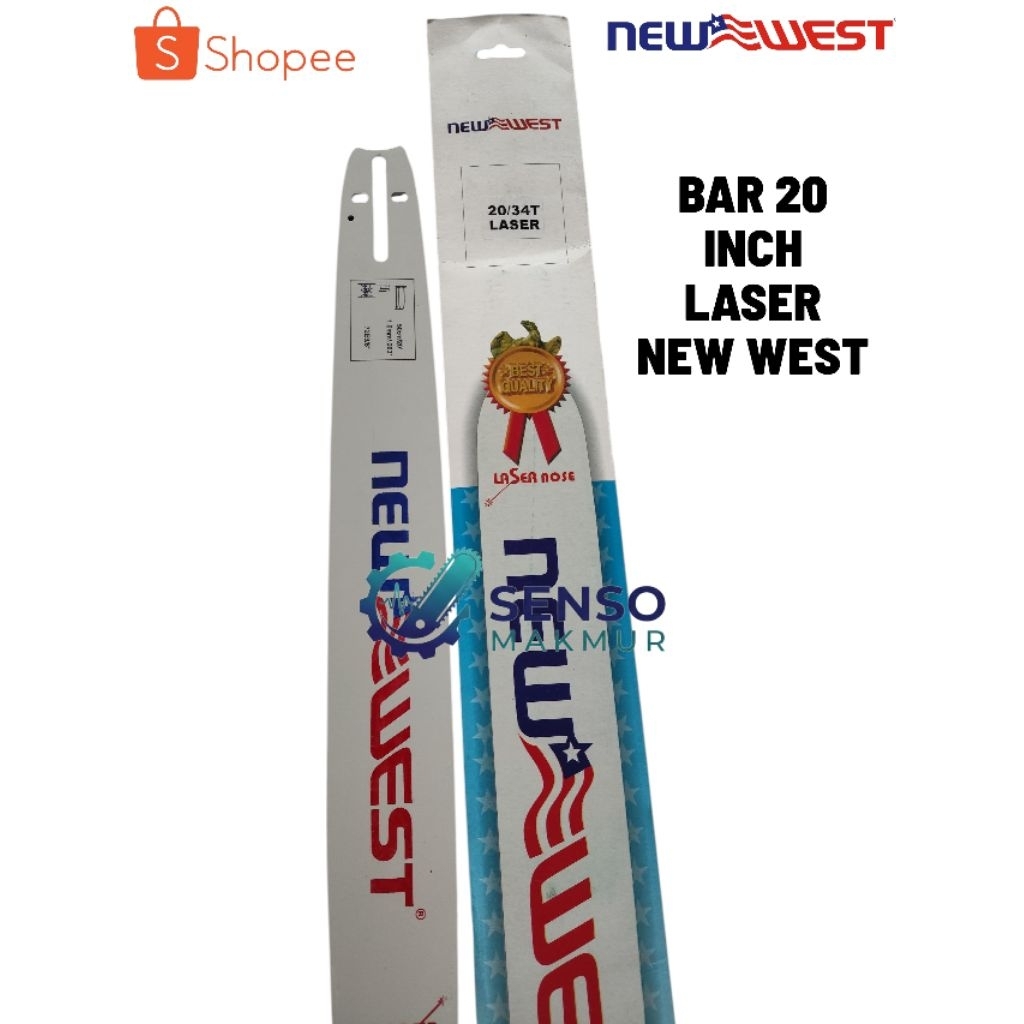 BAR MESIN SENSO/CHAINSAW BAR 20 INCH LASER NEW WEST ORIGINAL