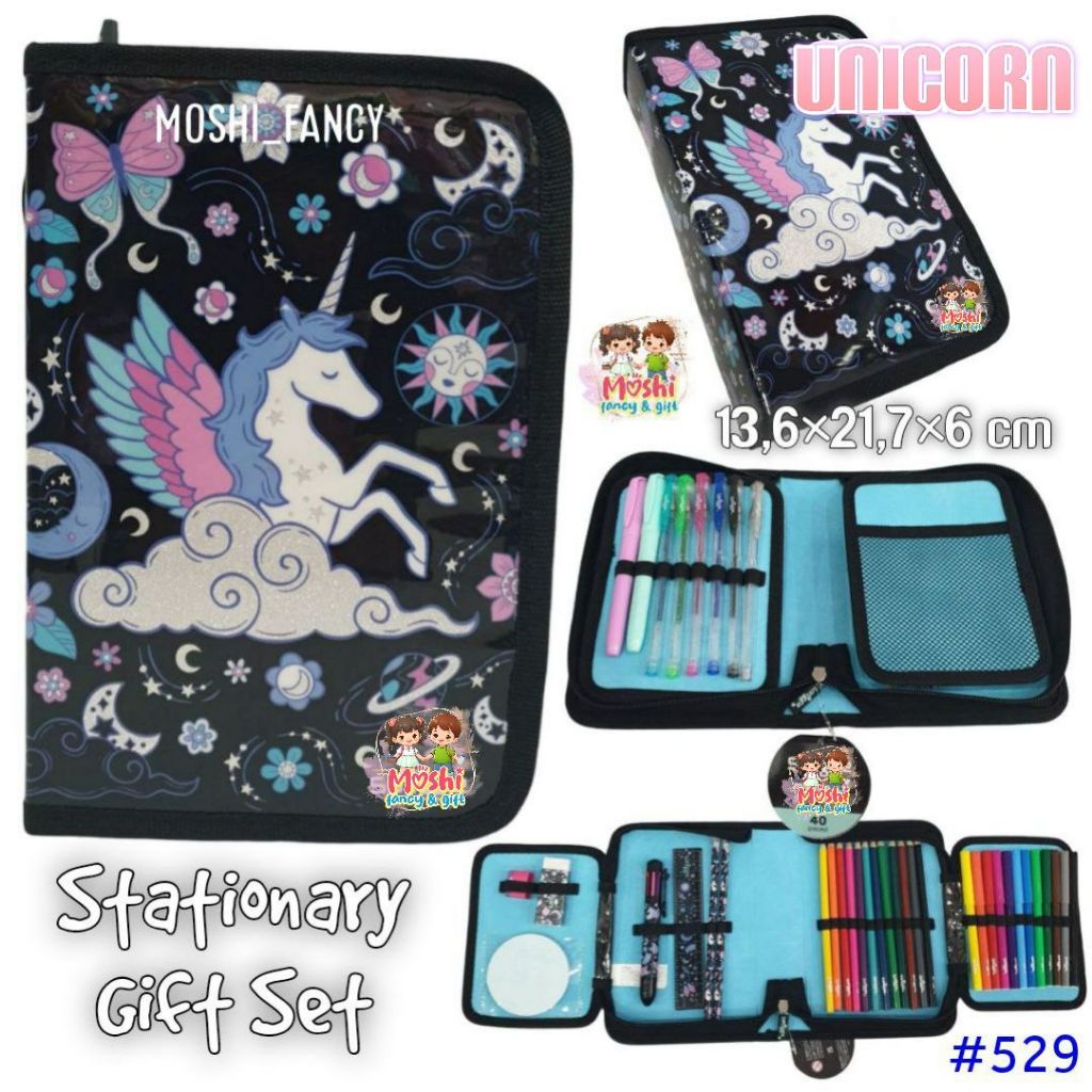 Midi Zip Kit Stationary Gift Set Motif Unicorn / Pencil Case Set Unicorn / Set Alat Tulis Anak Perem