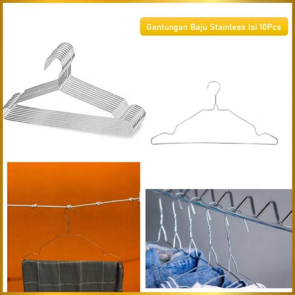 Gantungan Baju Stainless Isi 10Pcs Hanger Baju Kawat Stainless Steel
