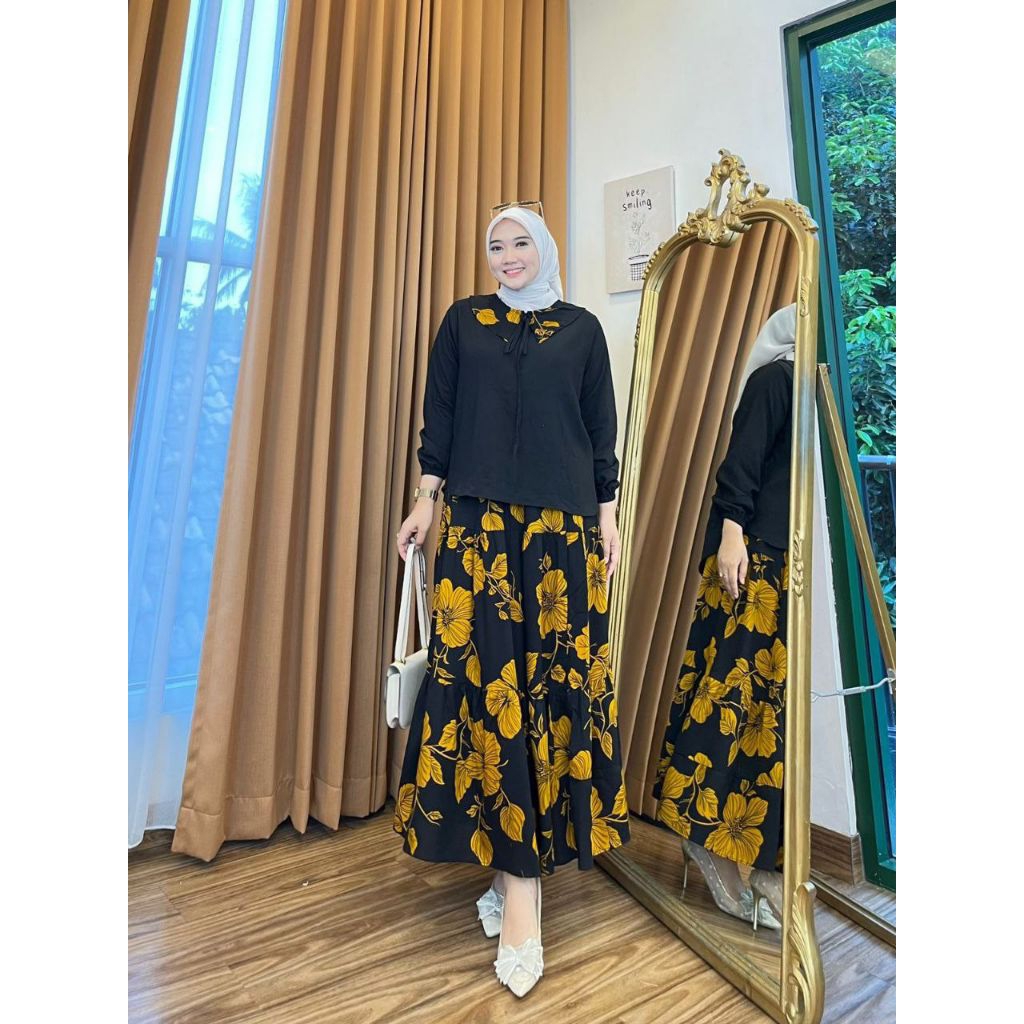 NEW PRILY SET LINEN PREMIUM VIRAL SETELAN ROK WANITA MUSLIMAH KEKINIAN ALLSIZE