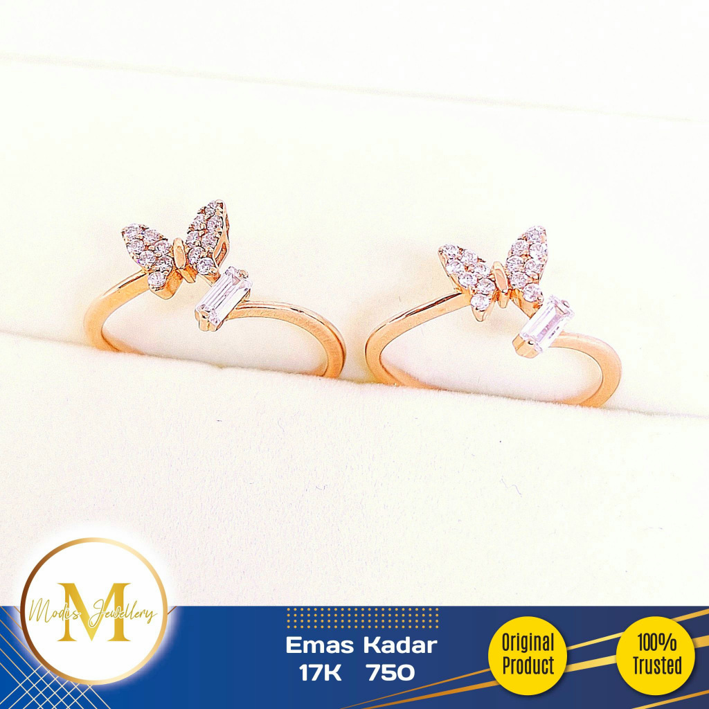 MODIS JEWELLERY - Cincin Kupu-Kupu Baguette Rosegold - Emas 17k 750