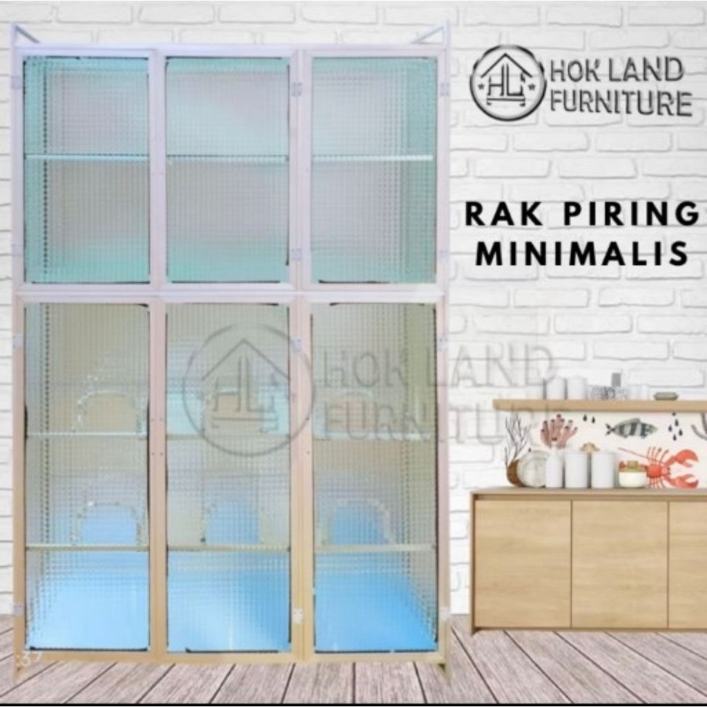 Rak Piring Kaca Fullbox - Lemari Rak Piring 3 Pintu Full Kaca Full Box ALUMINUM - Rak Piring Full Bo