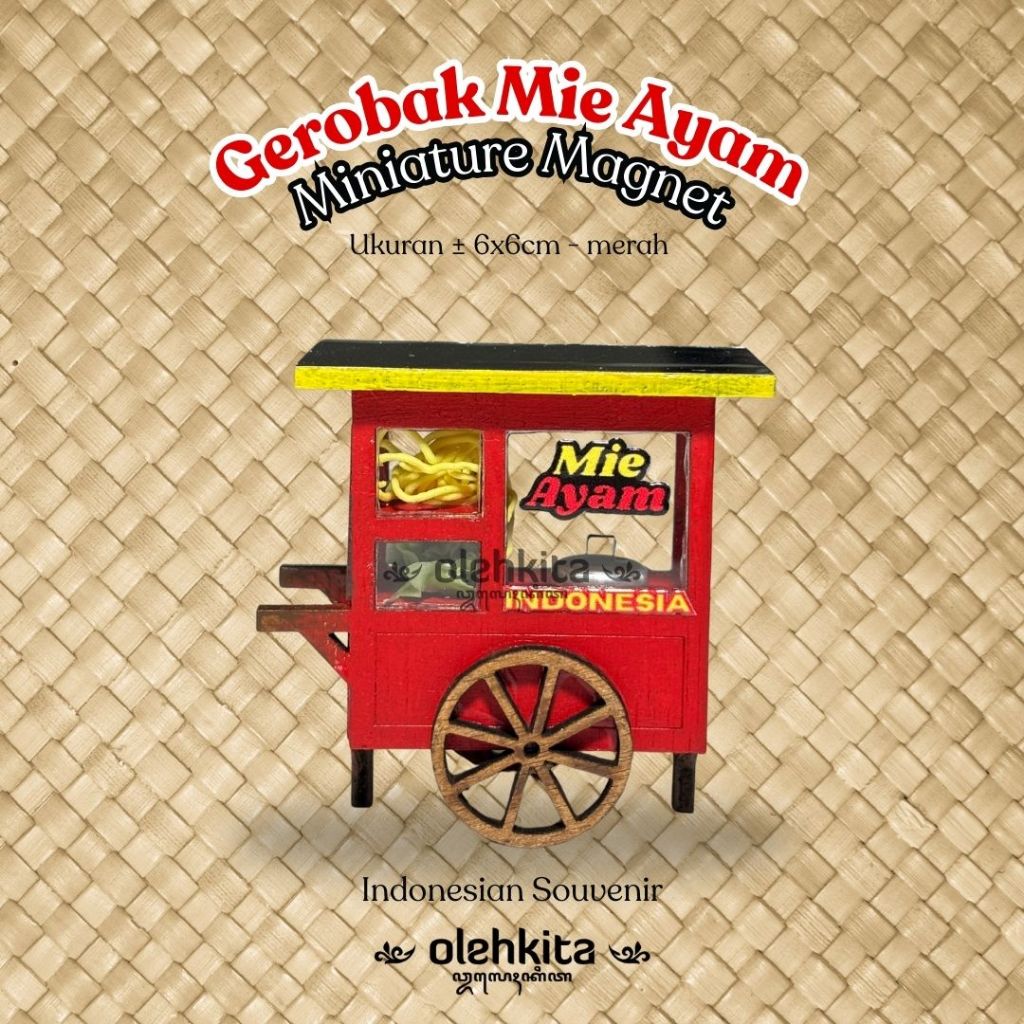 Miniatur Gerobak Mie Ayam - Magnet Kulkas unik, oleh-oleh Indonesia & koleksi