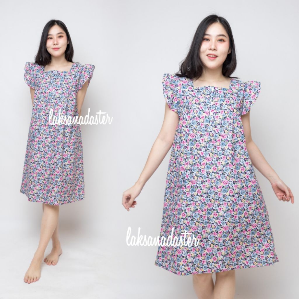 Daster Geber Ruffle Mamitoko Bahan Katun Jepang Lokal Kancing Depan ukuran L fit to XL LD 120 Ruffle