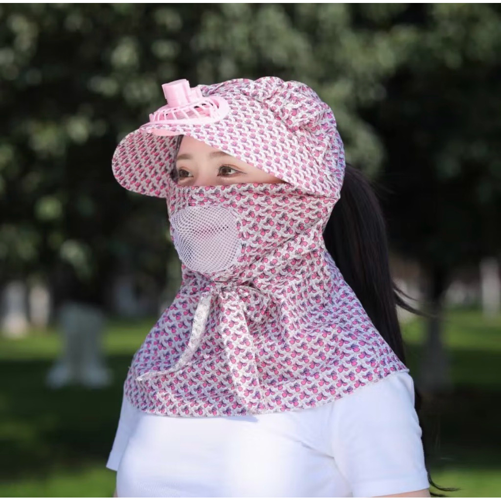 Topi Kipas Angin Topi Visor Lipat Wanita Pelindung Anti UV Lebar Topi Masker Topi Pantai Cadar topi 