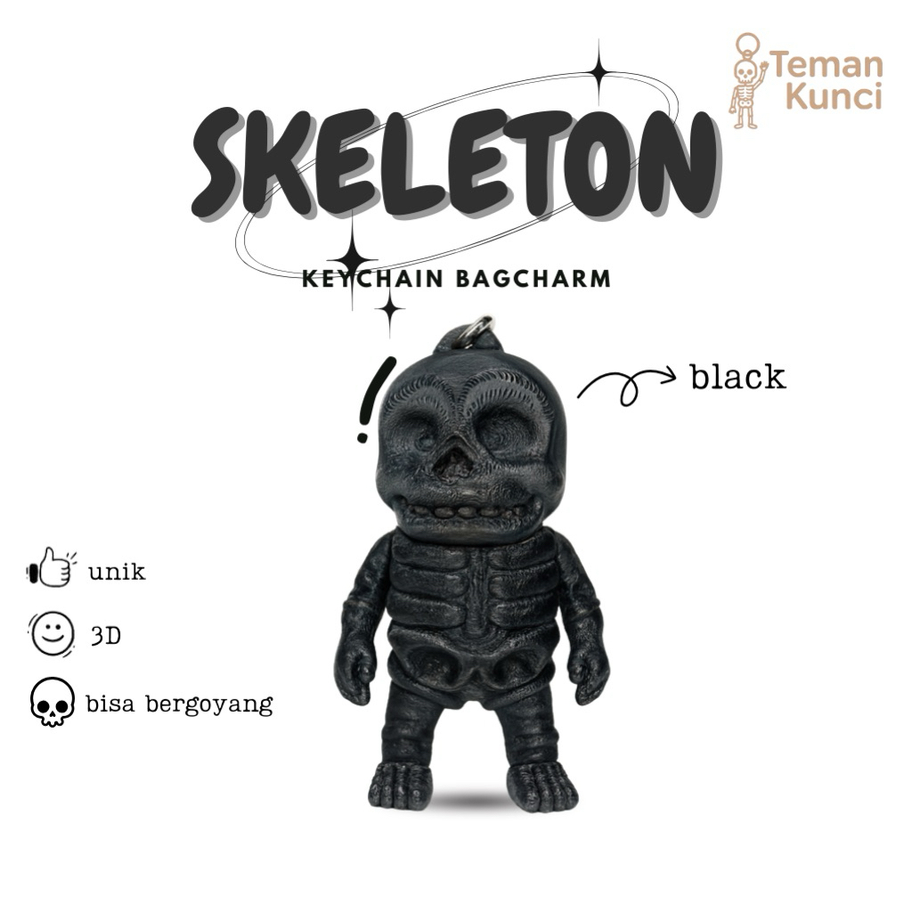 TK - Gantungan Kunci Skeleton Hitam Tengkorak 3D Printer Karakter Lucu Aesthetic Keychain Tas Mainan