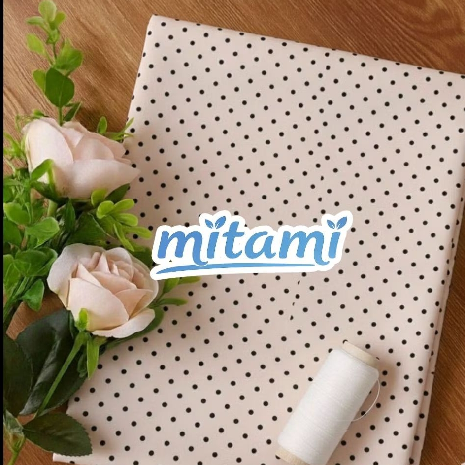 Bahan Kain Moscrepe Motif Polkadot Kecil Hitam Dasar Cream | Lebar 150cm (Harga Kain Per½ Meter)