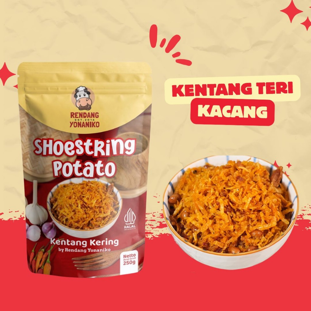 Kentang Kering Mustofa Teri Kacang 250 gram | Rendang Yonaniko | Makanan siap saji | Lauk Instant | 