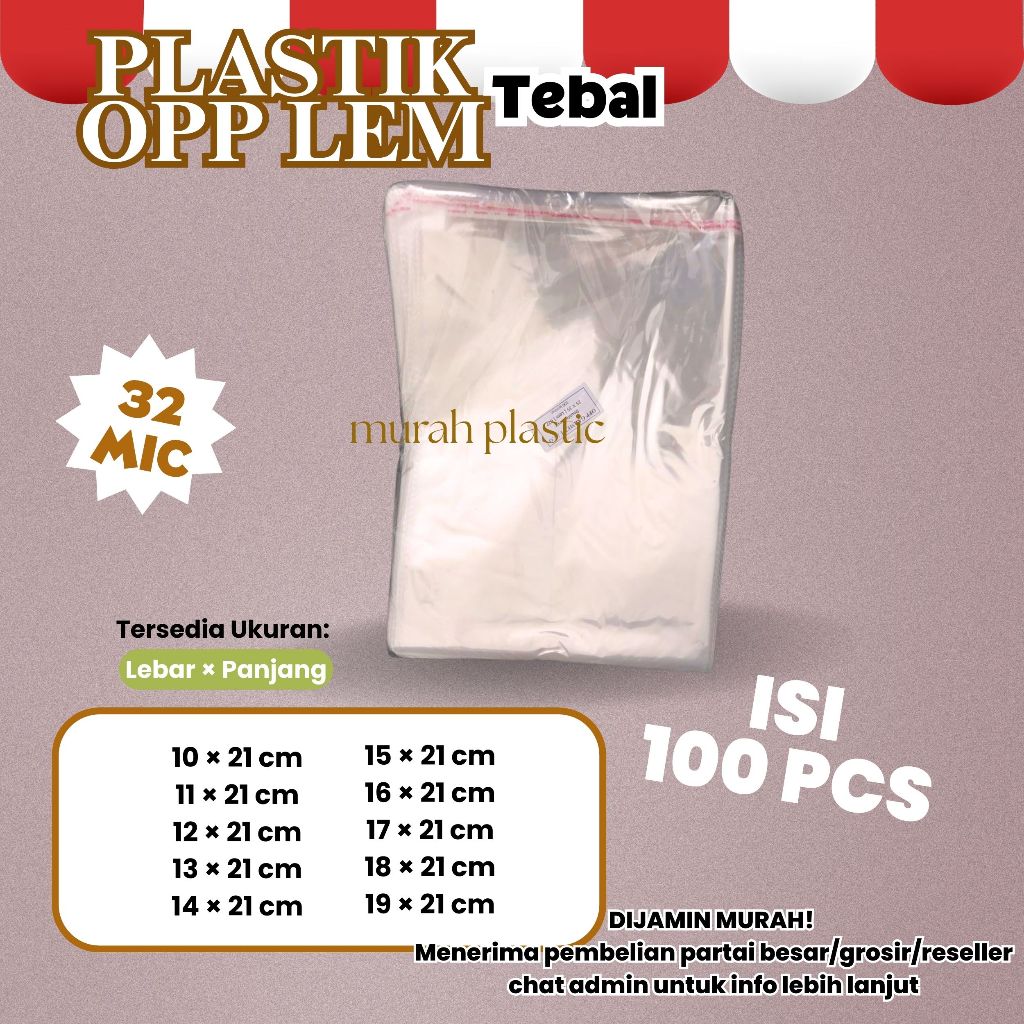(TEBAL) OPP Plastik Lem Undangan/Roti/Kue/Aksesories/10x21/11x21/12x21/13x21/14x21/15x21/16x21/17x21