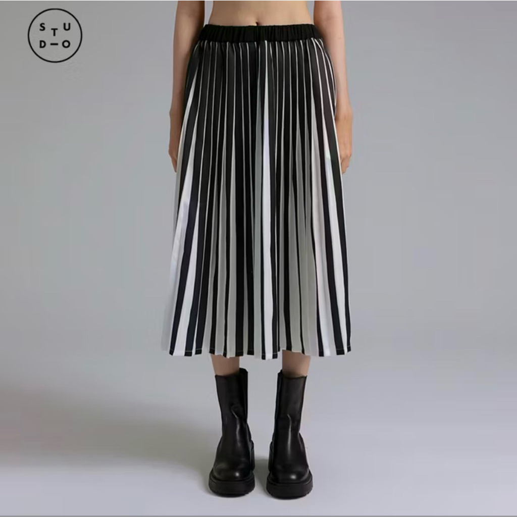 COTTONINK Studio - Bawahan Rok Wanita Black Striped Ardor