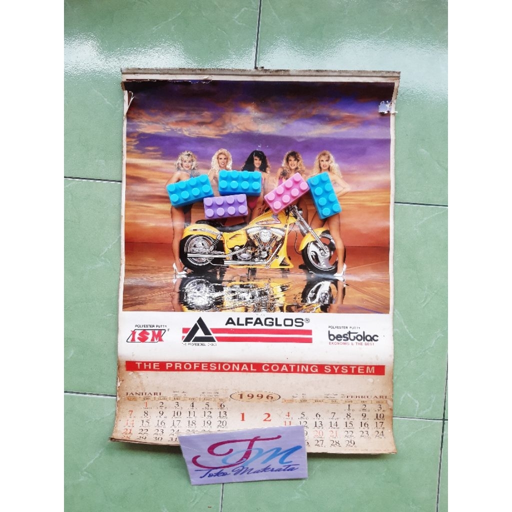 kalender tanggalan gambar motor harley tahun 1996 jadul lawas lama langka