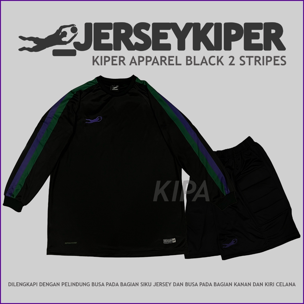 Jersey Kiper / Baju Kiper Apparel Black 2 Stripes Full Busa SATU STEL