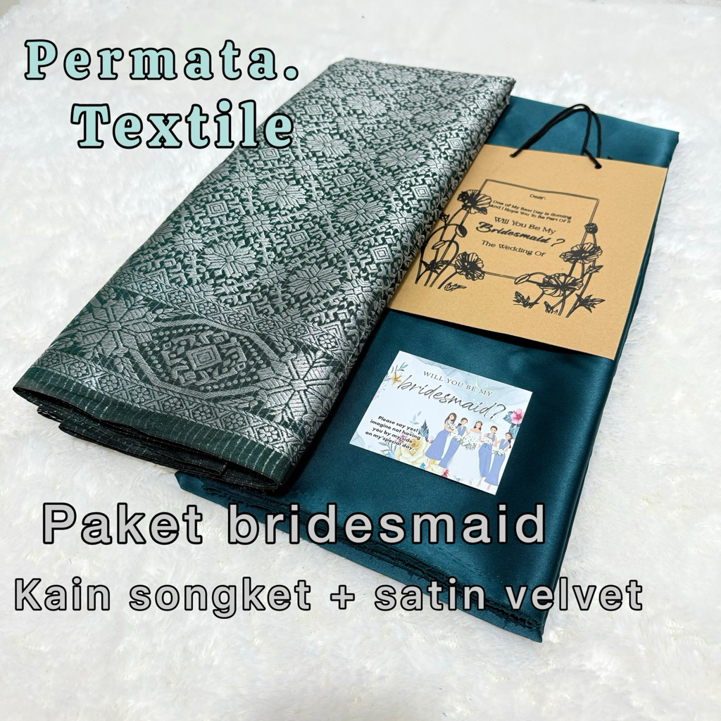 {FREE PAPERBAG DAN CARD} Paket Bridesmaid Bahan Songket + Satin velvet Premium / Kain Baju Pesta