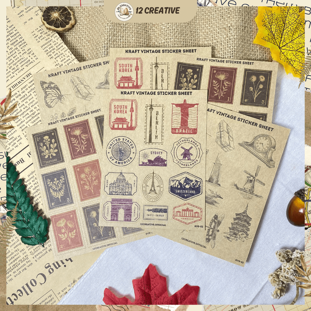[12 Creative] Sticker Kraft Vintage Retro Aesthetic Coklat Dekorasi Diary Planner Bujo Scrapbook