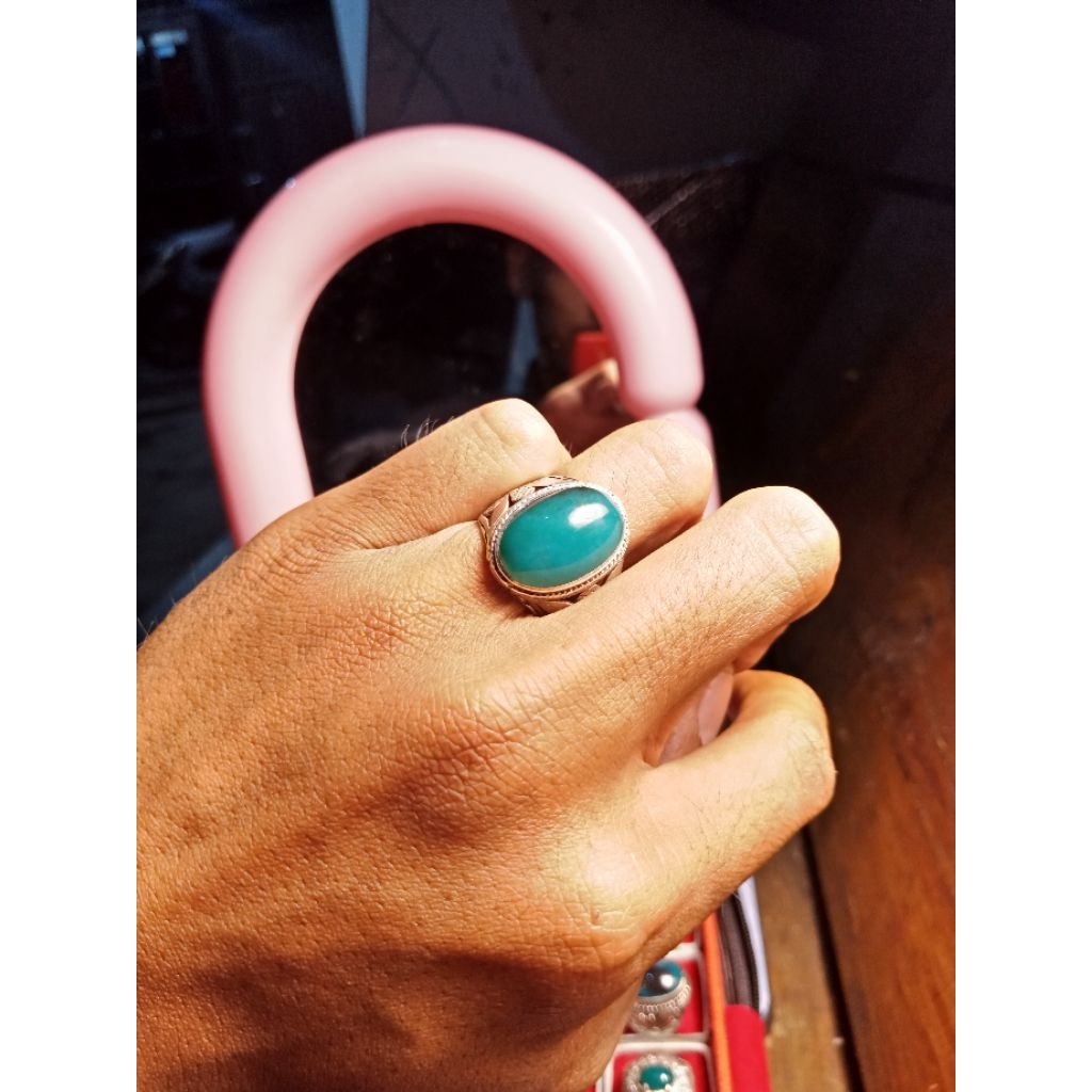 Bacan Doko Serat Halus Sisa Hitam Kecoklatan Dim 19,5*14*7mm Ring Perak