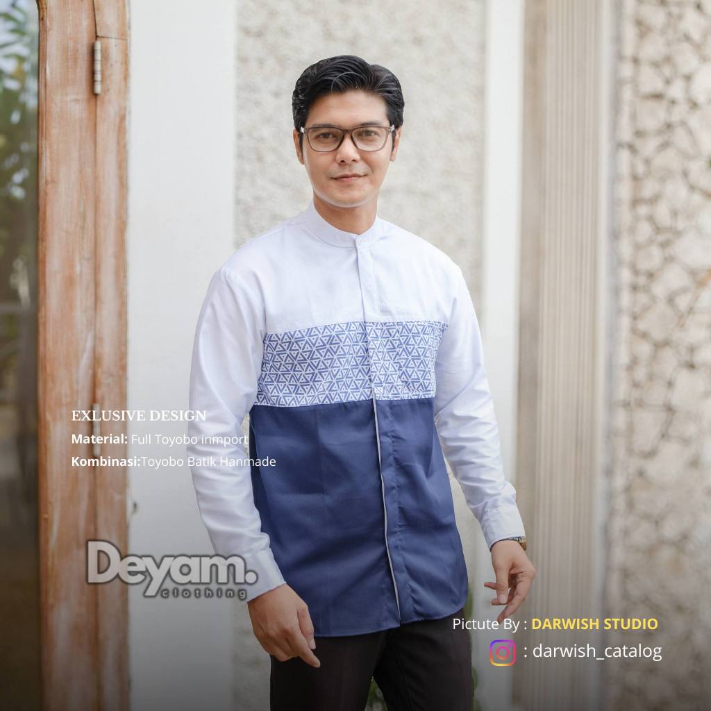 Baju Koko Pria Dewasa Lengan Panjang Full Toyobo Premium Navy Blue