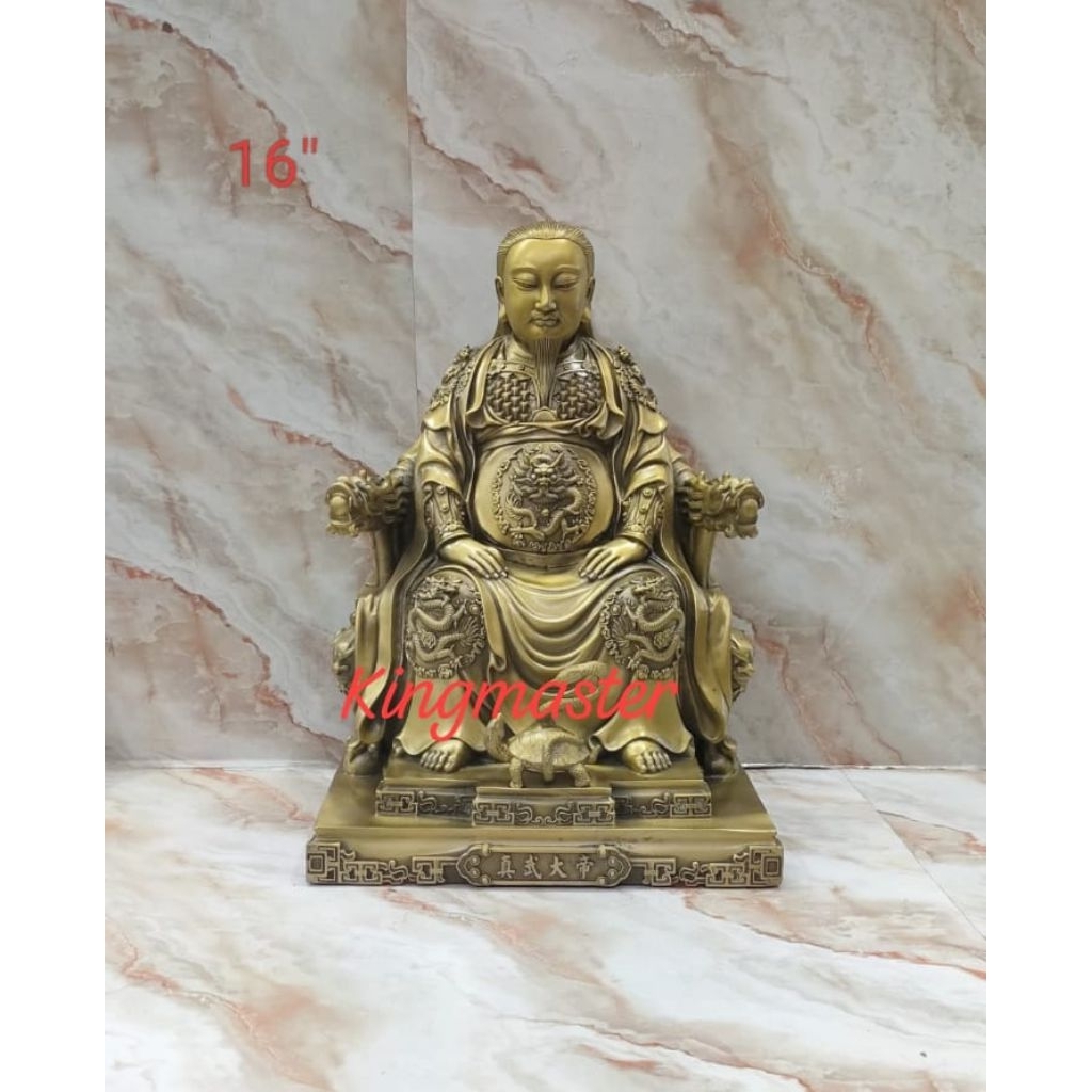 patung dewa hian tian /  cin bu tai te / siong te kong - duduk - kuningan - 16inch