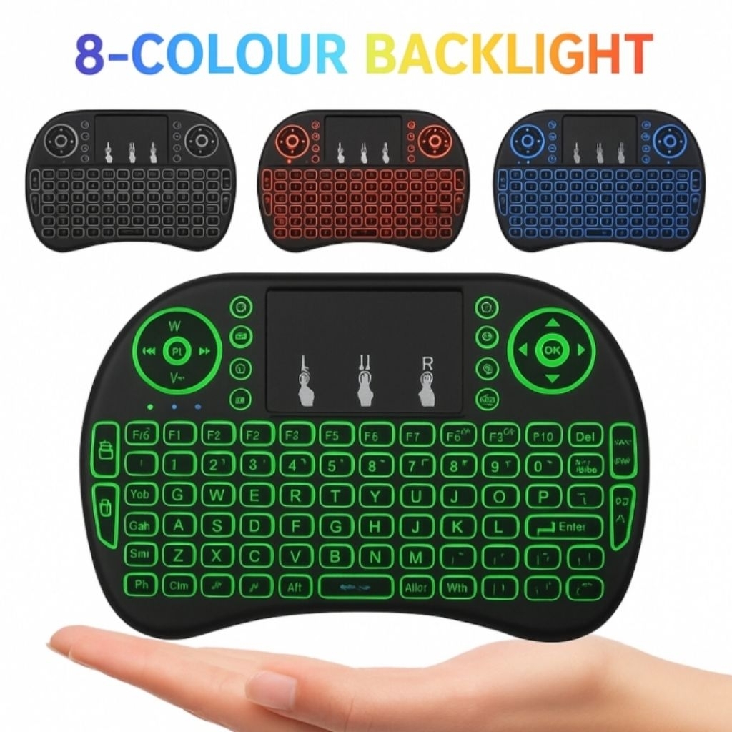 Mini Wireless Keyboard i8 dengan 8 warna Backlight Untuk Remot Smart TV STB Komputer HP,dll
