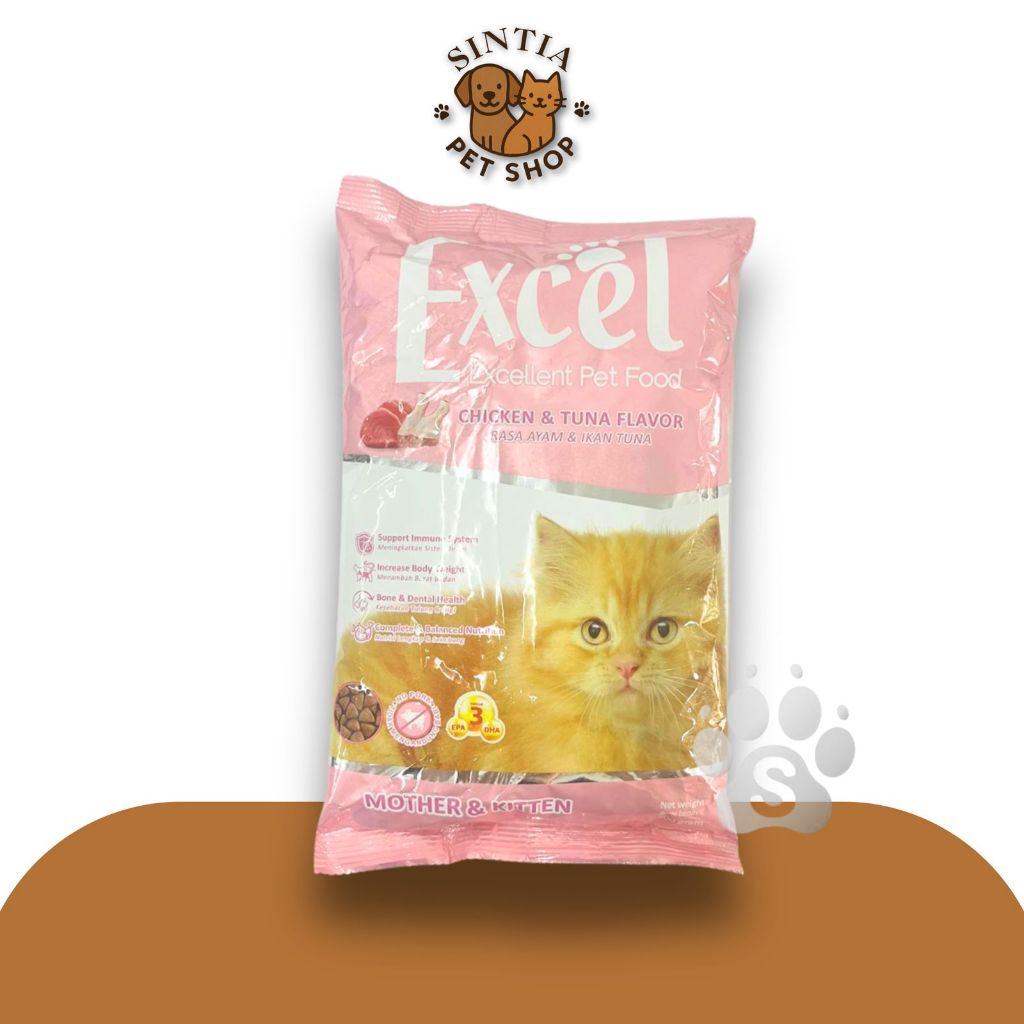EXCEL Makanan Kering Kucing Dewasa/Anak 500gr - Kaya Protein Hewan Untuk Kesehatan & Pertumbuhan Opt