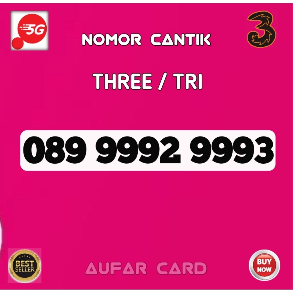 Nomor Cantik Tri Super Three 9992 9993 ABBB ABBB ABCD ABCD 999999 999x 999x awalan 0899