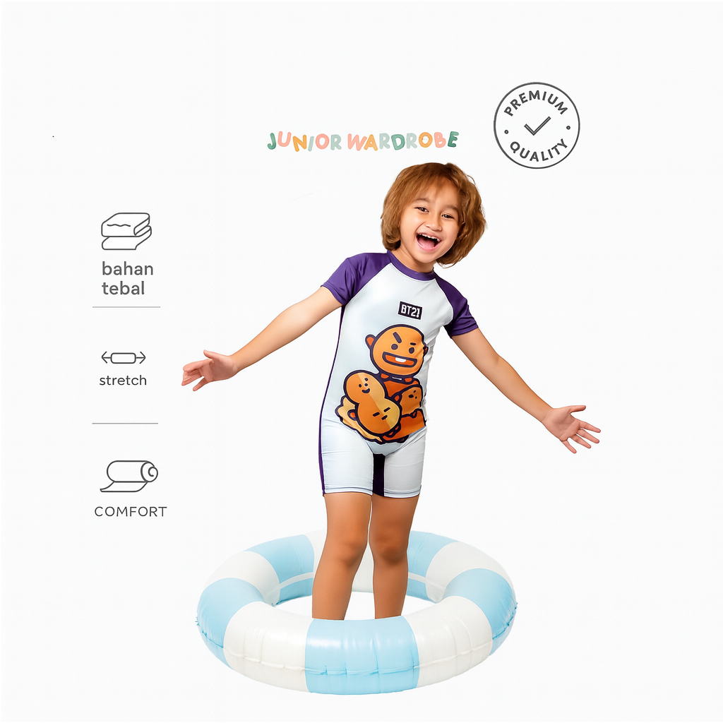 [JUNIORWARDROBE] 2-12T Baju Renang Diving BT21 BTS Anak 1 pc Lengan Pendek JW283