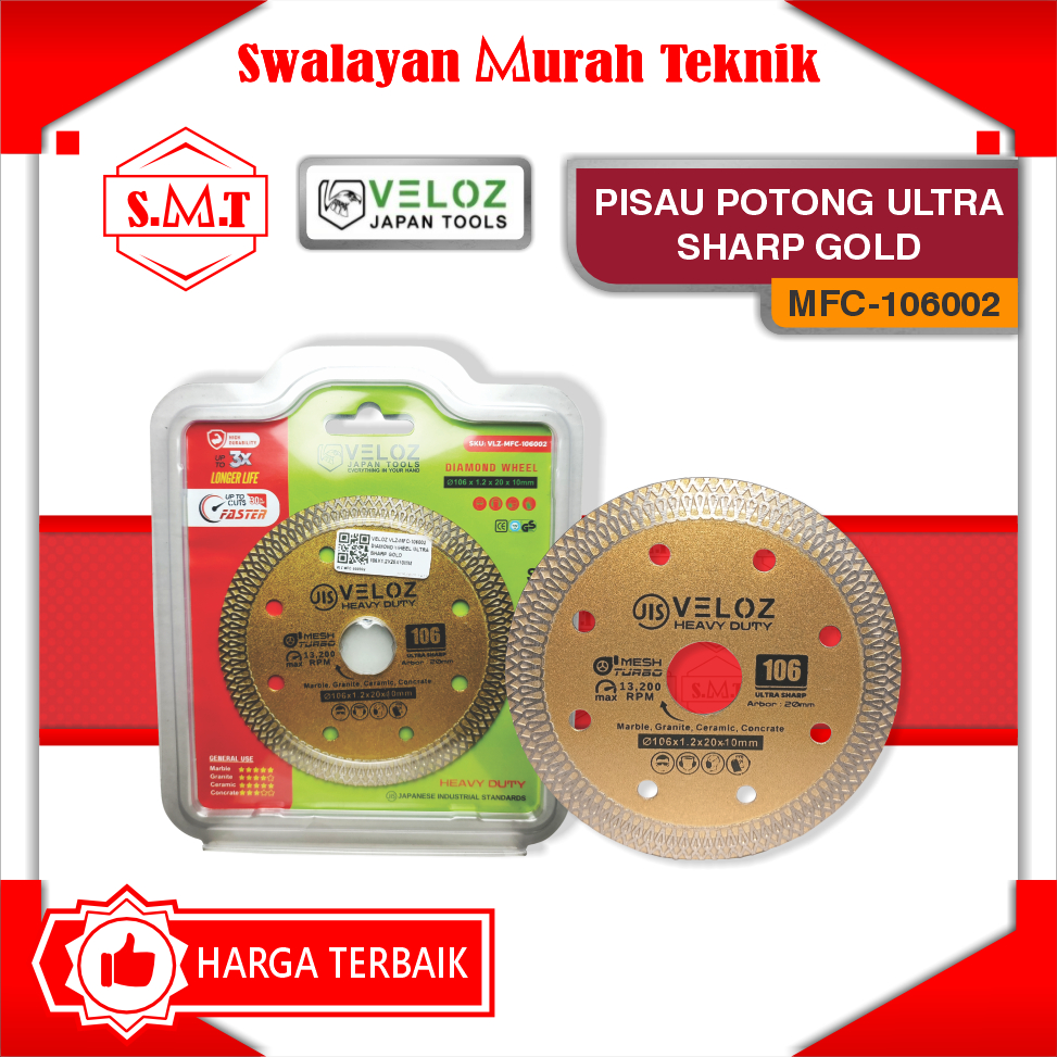 VELOZ  VLC-MFC-106002 Mata Gerinda Emas  Batik Potong Keramik Potongan Halus Diamond Wheel Ultra Sha