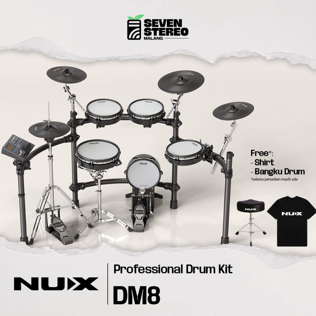 NUX DM-8 Electric Drum Set – Flagship Mesh Head, Drum Elektrik Profesional dengan Modul Suara Profes